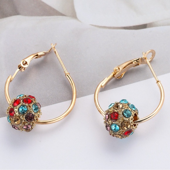 Any 3/$25! Gold Multi-Color Crystal Ball Hoop Earrings - Picture 3 of 7